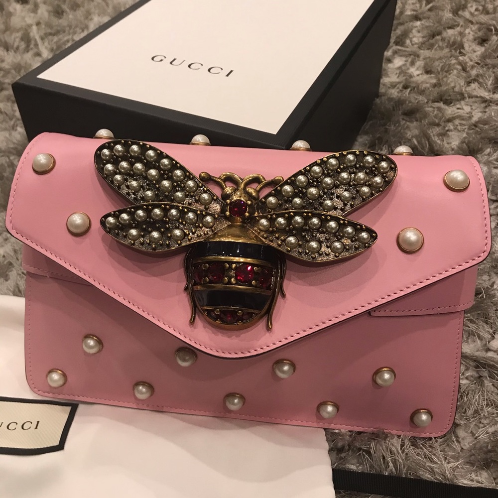 Gucci Calfskin Peral Studed Broadway Bee